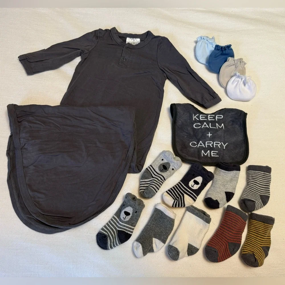 Mebie Baby | Charcoal Bamboo Knot Gown Bundle | 0-3 months